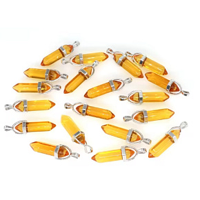 Kristallglas gelb Pendel Hexagon Anhänger Naturstein 41 x 13 mm, handgeschnitzt, Stein der Steine, 1 Stück