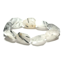 Kristall mit Turmalin elastisches Armband roher Naturstein 2 cm / 16 - 17 cm, Stein der Steine