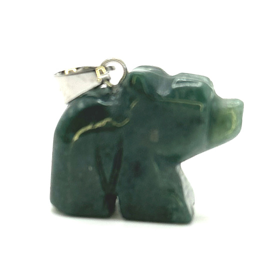 Chalcedon grün Bär Anhänger Naturstein, handgeschliffene Figur 1,8 x 2,5 x 8 mm, Stein der Liebe, Freude