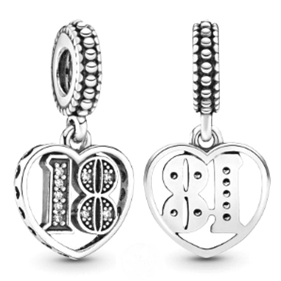 Charme Sterling Silber 925 18 Jahre Liebe, Herz-Anhänger am Jahrestag Armband