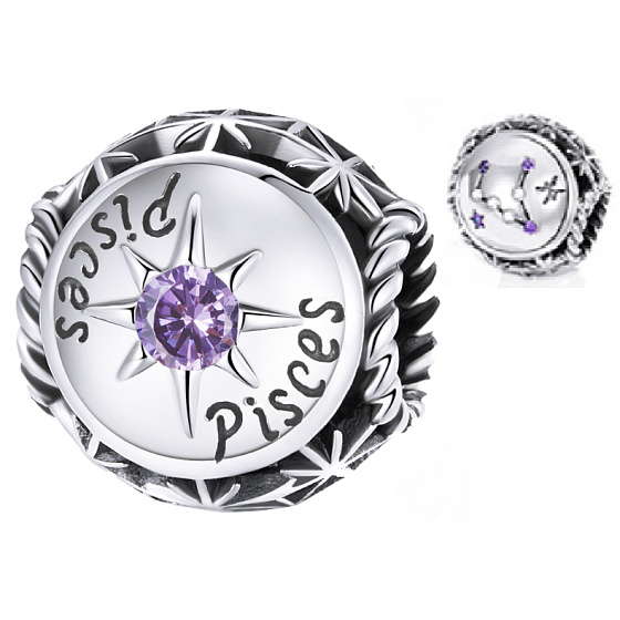 Charme Sterling Silber 925 Sternzeichen, Zirkonia Fische, Perle für Armband