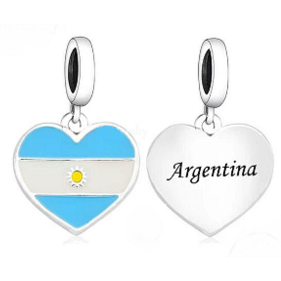 Charm Sterlingsilber 925 Argentinische Flagge Herz - Ich liebe Argentinien, Anhänger für Armband Reisen
