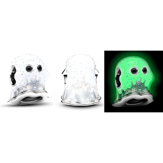 Charm Sterlingsilber 925 Boo-Geist leuchtend im Dunkeln, leuchtende Perle für Armband, Halloween