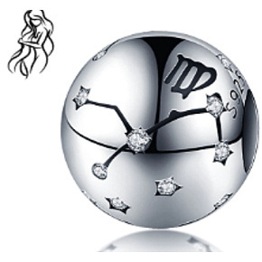 Sternzeichen Jungfrau, Anhänger für Armband Silber + Zirkonia, Kugel 9 mm 1 Stück