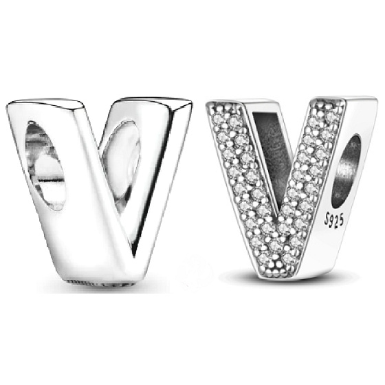 Sterling Silber 925 Alphabet Buchstabe V, Perle für Armband