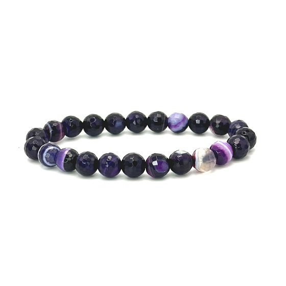 Achat lila Facettenarmband elastischer Naturstein, Kugel 6 mm / 16 - 17 cm, symbolisiert das Element der Erde