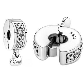 Charm Sterling Silber 925 Family Forever Pavé Stopper, Clip Perle auf Armband Familie Charm Sterling Silber 925 Family Forever Pavé Stopper, Clip Perle auf Armband Familie