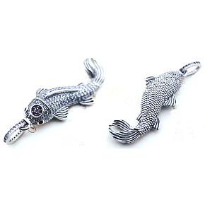 Charm Sterling Silber 925 Japanischer Koi Karpfen, Karabinerverschluss Tierarmband-Anhänger