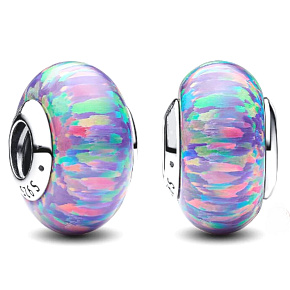 Charm Sterling Silber 925 Opalisierender lila Anhänger, Perle für Armband Symbol