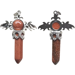 Goldstone goldfarbenes Kreuz aus Legierung und Naturstein 5,3 x 3,7 x 12 mm, Stein der Ambitionen