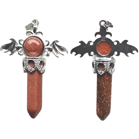 Goldstone goldfarbenes Kreuz aus Legierung und Naturstein 5,3 x 3,7 x 12 mm, Stein der Ambitionen