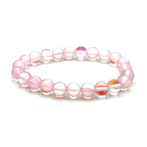 Opalit rosa matt Armband elastisch, Kunststeinkugel 8 mm / 16-17 cm, Wunsch- und Hoffnungsstein