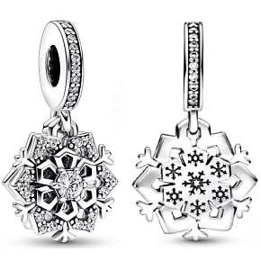 Sterling Silber 925 Schneeflocke mit Zirkonia 2in1, Weihnachtsarmband-Anhänger