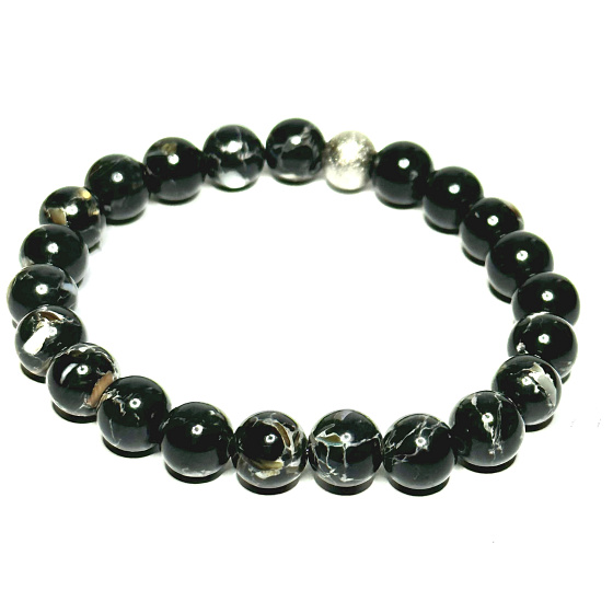 Perle schwarzes elastisches Kunststoffarmband, Kugel 8 mm / 16 - 17 cm, Symbol der Weiblichkeit