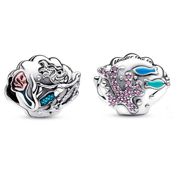 Sterling Silber 925 Disney Kleine Meerjungfrau Ariel, Muschel, Perle für Armband