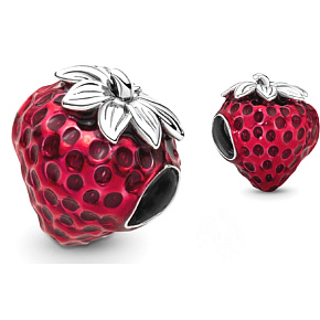 Sterling Silber 925 Erdbeere mit Körnern, Perle für Armband, Essen und Trinken Sterling Silber 925 Erdbeere mit Körnern, Perle für Armband, Essen und Trinken