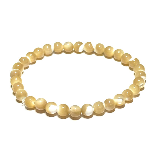 Tridacna Muschel beige Armband elastisch Naturstein, Kugel 6 mm / 16 - 17 cm Harmonie