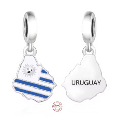 Charm Sterlingové stříbro 925 Uruguay vlajka - houpající se mapa, přívěsek na náramek cestování