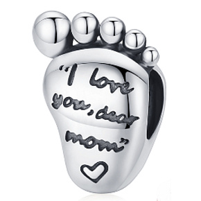 Sterling Silber 925 Ich liebe dich liebe Mama, Fußabdruck, Perle für Armband Familie