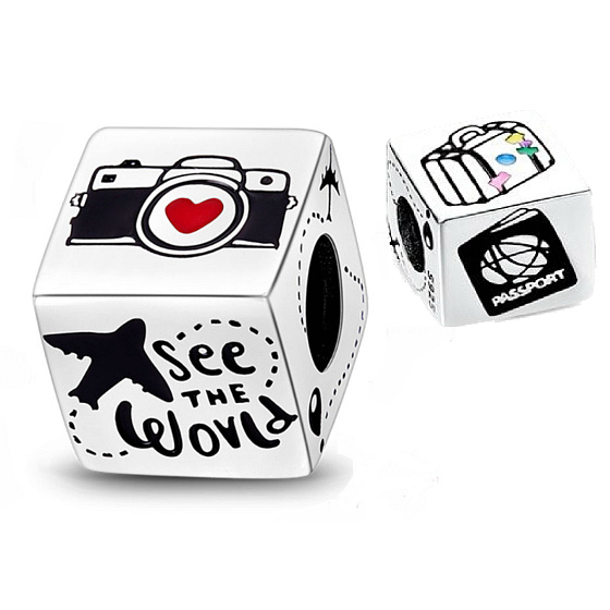 Sterling Silber 925 Travel the World Würfel Charme, Reise Armband Bead