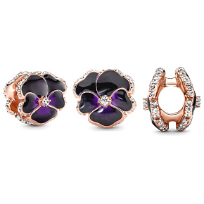 Sterling Silber 925 Dunkel lila Stiefmütterchen, Natur Armband Perle Sterling Silber 925 Dunkel lila Stiefmütterchen, Natur Armband Perle