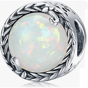 Charm Sterling Silber 925 Minimalist Wein, Opal synthetisch, Perle für Armband, Symbol