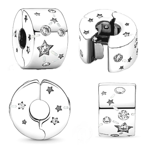Charms Sterling Silber 925 Sterne und Galaxien, Stopper, Clip Perle für Armband Universum
