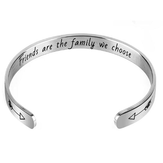 Edelstahlarmband silber mit Gravur Freunde sind Familie..., offene Manschette, 2,5 mm