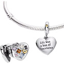 Sterling Silber 925 You never know what you're going to get - herzförmige Pralinenschachtel, Bonbondose, aufklappbarer Geburtstagsarmband-Anhänger