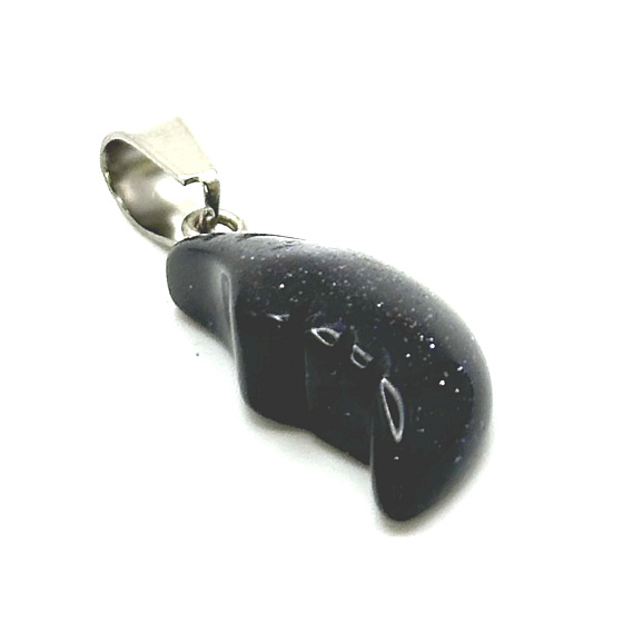 Goldstein Blauer Aventurin Mond Anhänger Naturstein, handgeschliffene Figur 2,2 x 10 mm, Stein der Begierde