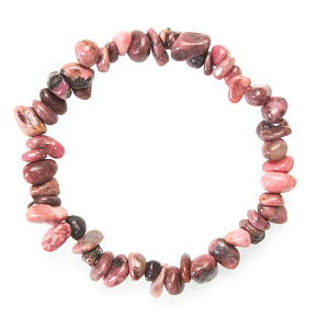 Rhodonit Armband elastisch gehackter Naturstein 19 cm, großer Herzensheiler