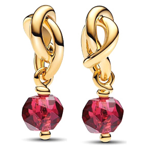 Charm Sterlingsilber 925 Geflochtener facettierter Ewigkeitkreis rot hell, Anhänger für Armband Symbol Juli