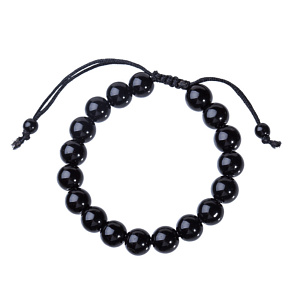 Obsidian Fitness, Abnehmarmband Naturstein, handgestrickt, größenverstellbar, Kugel 10 mm, Rettungsstein