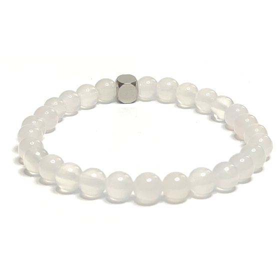 Achat weißes Armband elastischer Naturstein, Kugel 6 mm / 16-17 cm, sorgt für Ruhe und Gelassenheit