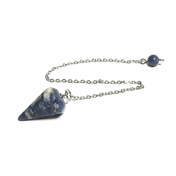 Sodalith Pendel Naturstein 2,5 cm + 18 cm Kette mit Perle, Stein Kommunikation