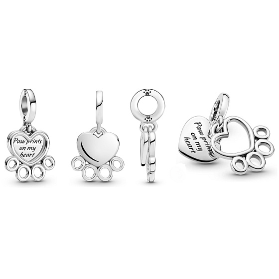 Sterling Silber 925 Pfotenabdrücke auf meinem Herzen, 2in1 Herz-Anhänger an Haustier-Armband