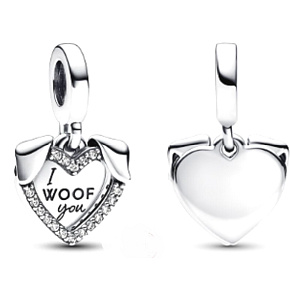 Charms Sterling Silber 925 Herz Hündchen I Woof You 2in1, Anhänger am Armband Haustier