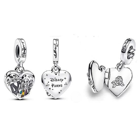 Charme Sterling Silber 925 Tim Burton - Sally und Jack Medaillon, Film-Armband-Anhänger