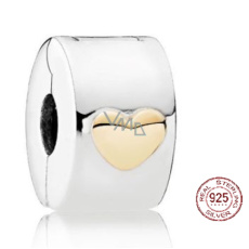 Charm Sterlingsilber 925 Herz vergoldet, Stopper, Clip-Perle für Armband Liebe Charm Sterlingsilber 925 Herz vergoldet, Stopper, Clip-Perle für Armband Liebe