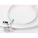 Charm Sterling Silber 925 Erdkugel, Kamera, rosa Koffer 3in1, Reise-Armband-Anhänger