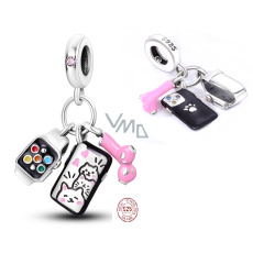 Sterling Silber 925 Telefon, Kopfhörer und intelligente Uhr 3in1, Anhänger am Armband Interessen Sterling Silber 925 Telefon, Kopfhörer und intelligente Uhr 3in1, Anhänger am Armband Interessen