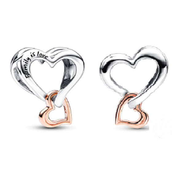 Charme Sterling Silber 925 Perforierte Herz mit Unendlichkeit 2in1, Perle auf Armband Familie