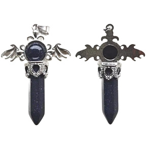 Goldstone blauer Kreuz aus Legierung und Naturstein 5,3 x 3,7 x 12 mm, Stein der Ambitionen