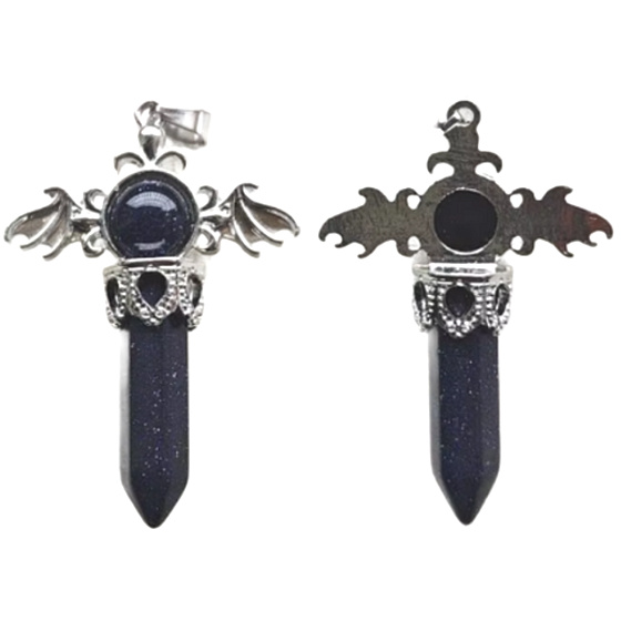 Goldstone blauer Kreuz aus Legierung und Naturstein 5,3 x 3,7 x 12 mm, Stein der Ambitionen