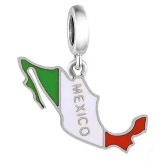 Charm Sterlingsilber 925 Mexiko Flagge - schwingende Karte, Anhänger für Armband Reisen