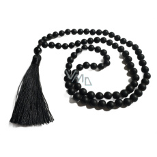 Onyx náhrdelník 80 + 1 kuliček matný meditační šperk, přírodní kámen, vázaný střapec, korálek 8 mm