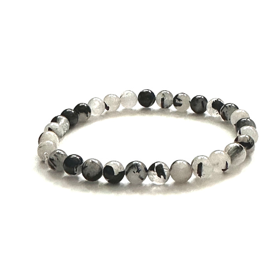 Kristall mit Turmalin Armband elastisch Naturstein, Kugel 6 mm / 16 - 17 cm, Stein Steine