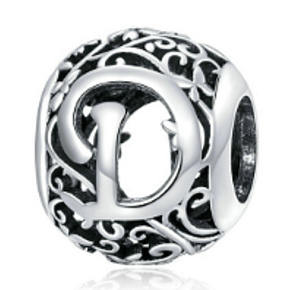 Sterling Silber 925 Magic Alphabet Buchstabe D mit Blumen Perle auf Armband