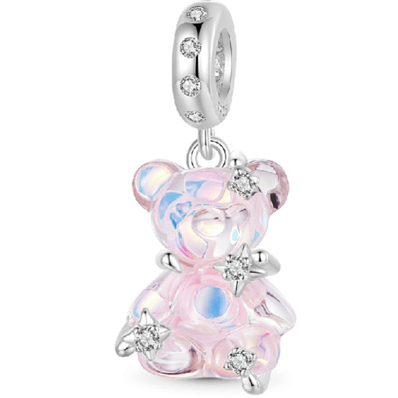 Charm Sterlingsilber 925 Bär hellrosa fantastischer Traum, Anhänger für Armband Tier