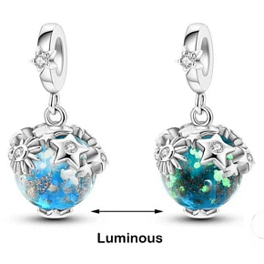 Charm Sterlingsilber 925 Planet Erde - Leuchten im Dunkeln Planet, Anhänger für Armband Weltraum Charm Sterlingsilber 925 Planet Erde - Leuchten im Dunkeln Planet, Anhänger für Armband Weltraum